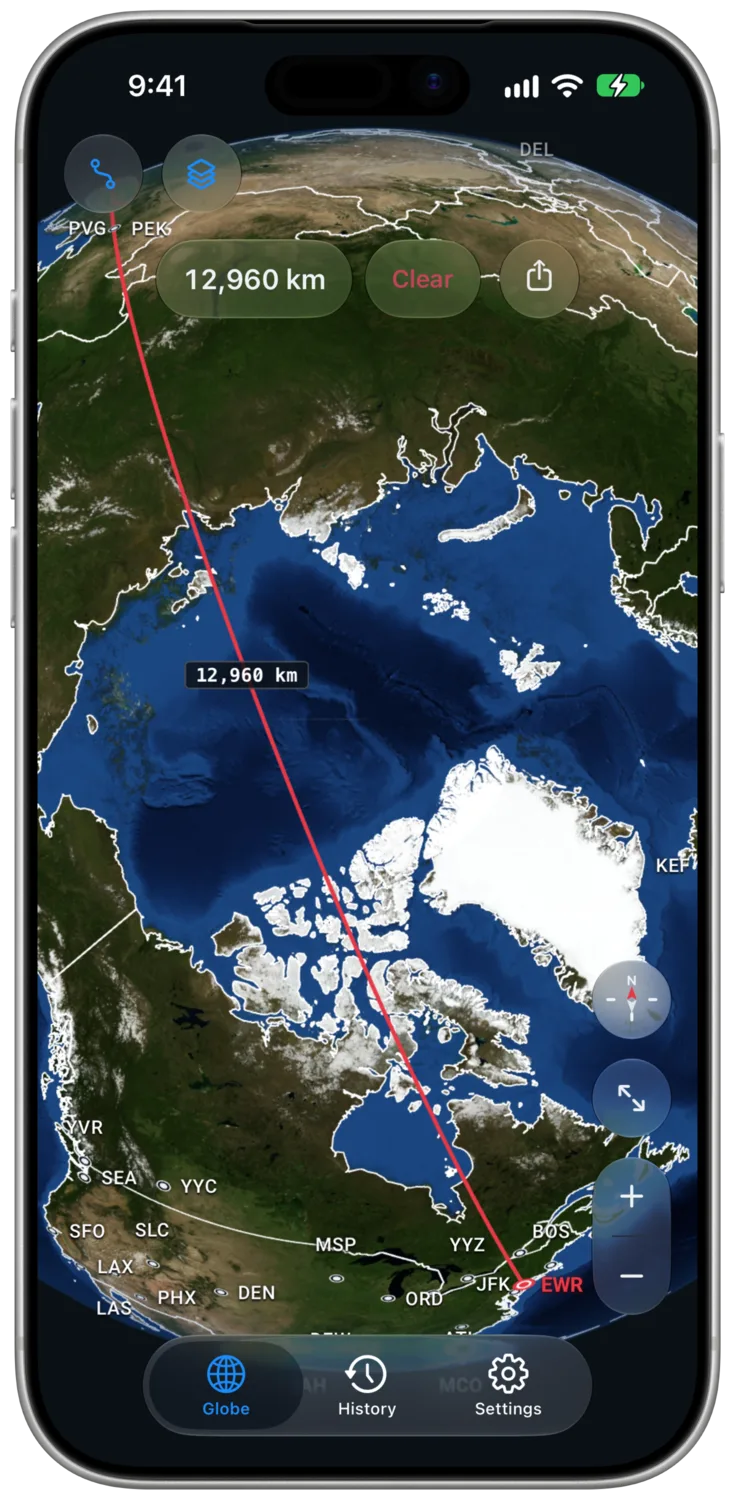 A Polar Route Crossing the Arctic on the Globe