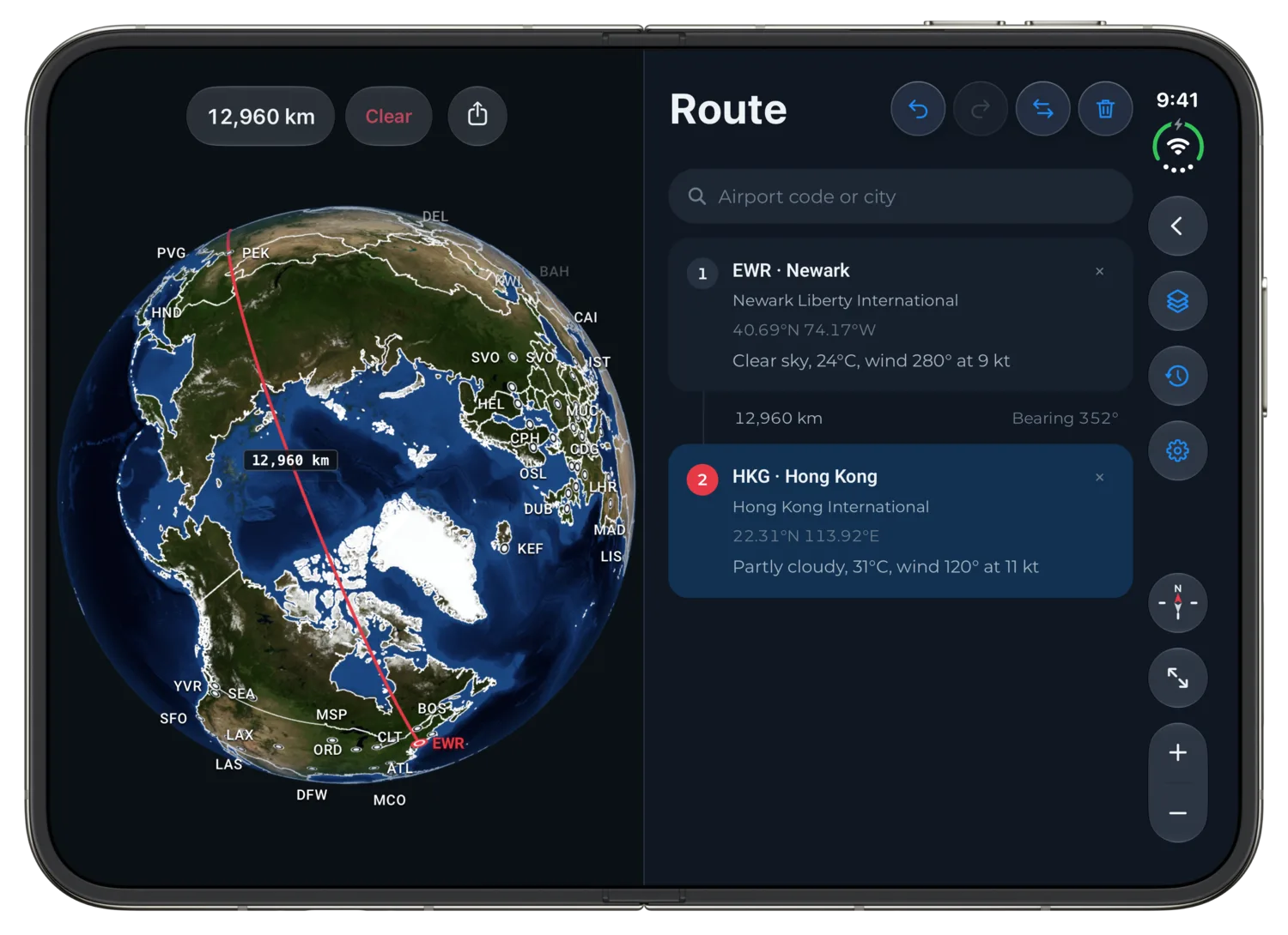 The Route and Globe Together in an Open iPhone Duo Device Frame
