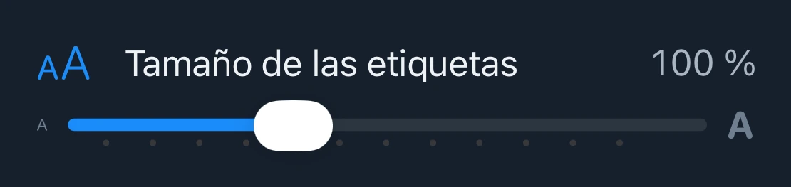 El control Tamaño de las etiquetas