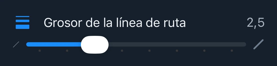El control Grosor de la línea de ruta