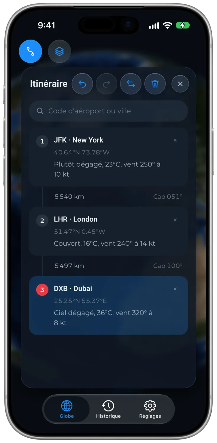 Le panneau d'itinéraire avec la météo à chaque point de passage