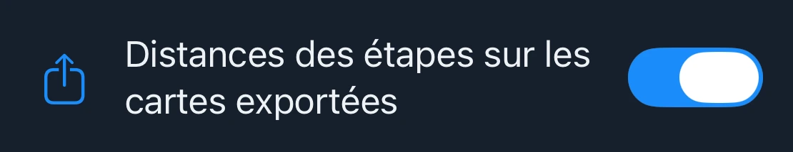 Le réglage Distances sur les cartes exportées