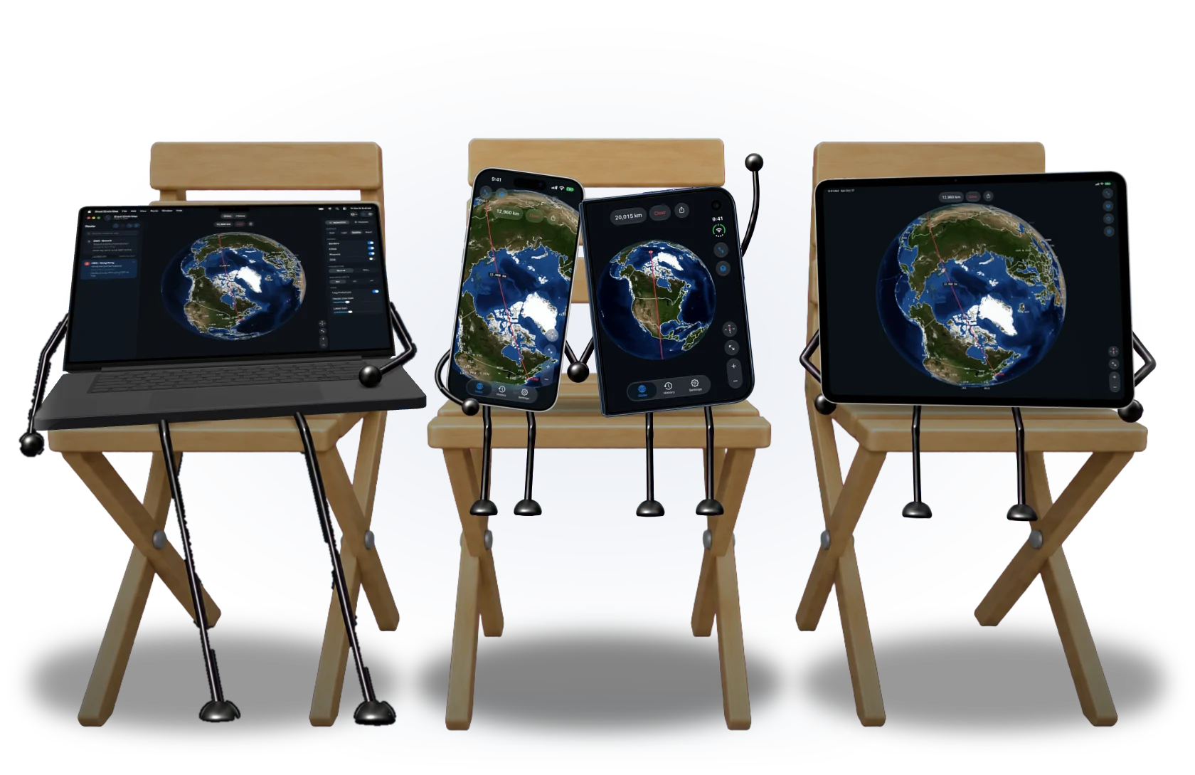 Four Devices as Classroom Students, With iPhone and Folded iPhone Duo Holding Hands and iPhone Duo Raising a Hand