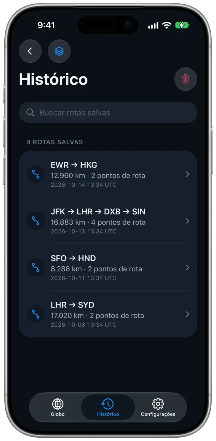O histórico automático de rotas